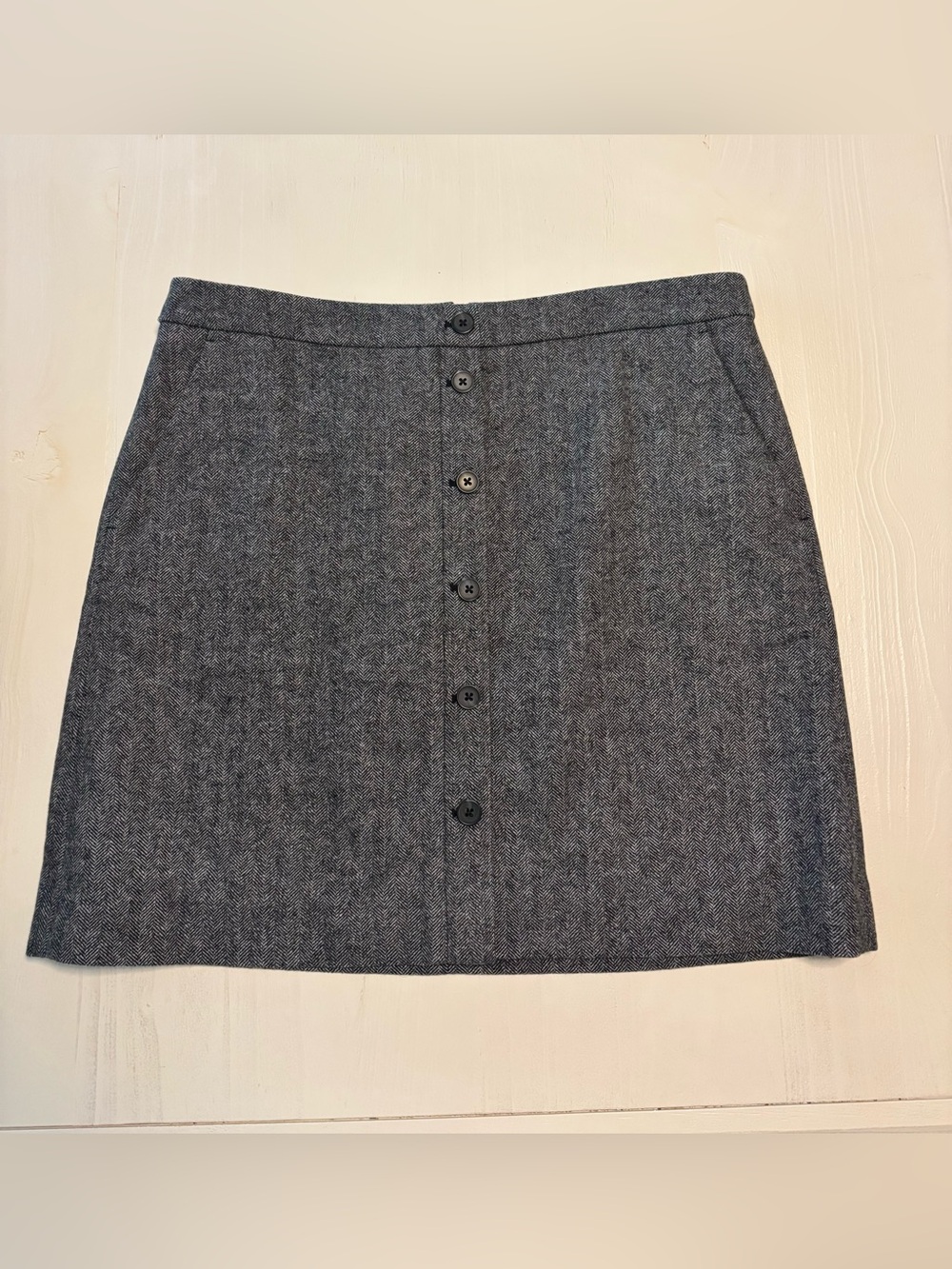 J. Crew Grey Button-Front Wool Blend Skirt